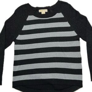 Michael Kors Black and Gray Striped Crew Neck Sweater